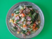 烤鴨肉炒三?。S瓜丁胡蘿卜丁玉米粒）